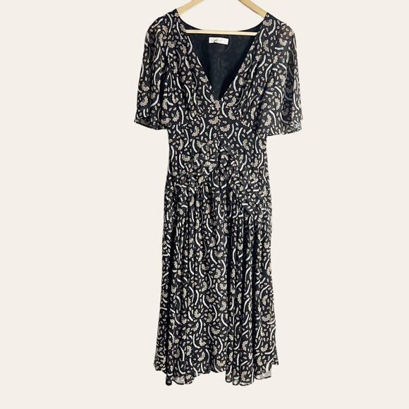 Stevie May Anise Black Printed Chiffon Short Sleeve Dress Size Small - Picture 4 of 16